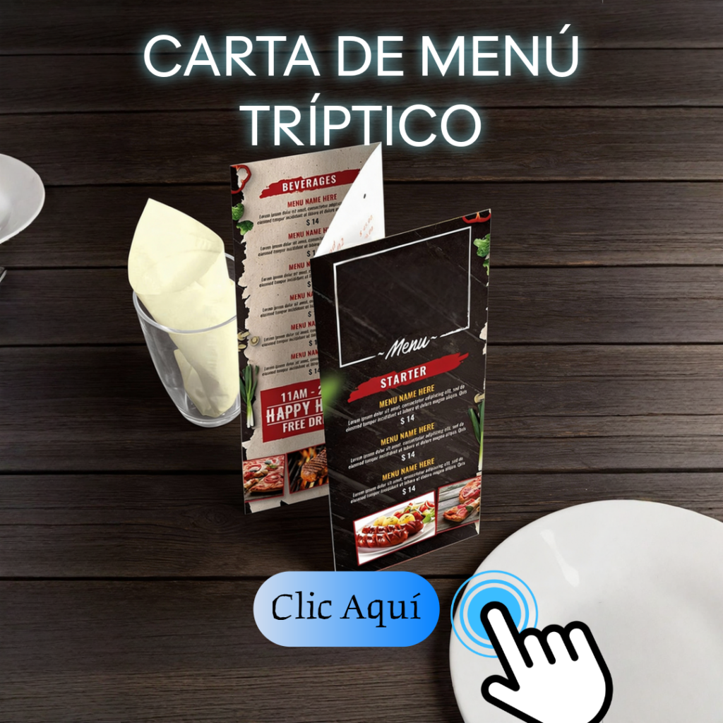 Carta de menú tríptico